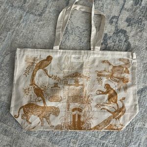 Sezane Paris Tote Bag Beige Jungle Print Canvas Shopping Beach Grocery Bag NEW